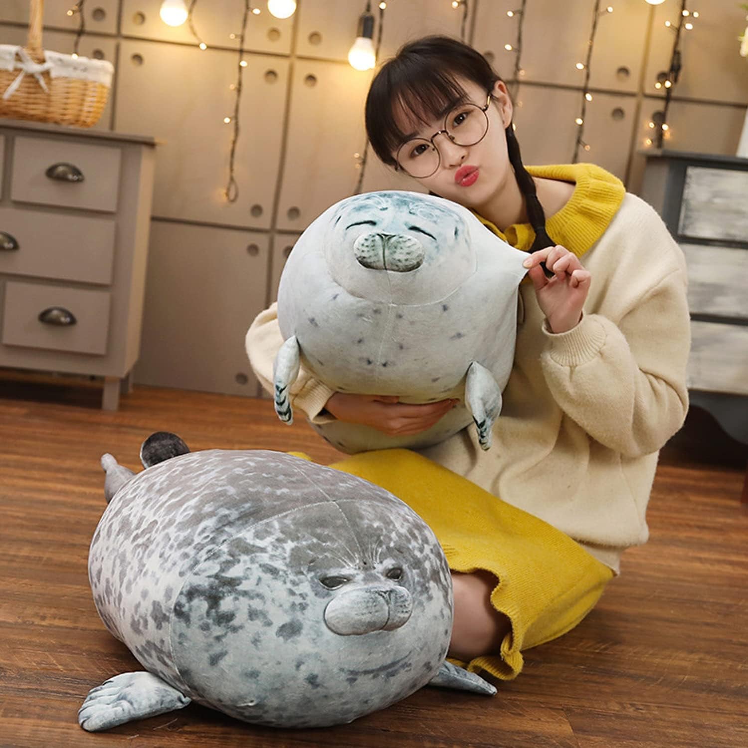 Cute Blob Seal Pillow, Chubby Seal Plush Hug Pillow Soft Stuffed Animal Toy (White, 15")