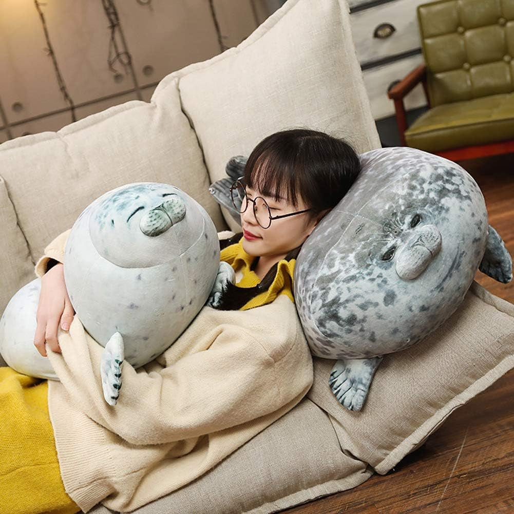 Cute Blob Seal Pillow, Chubby Seal Plush Hug Pillow Soft Stuffed Animal Toy (White, 15")