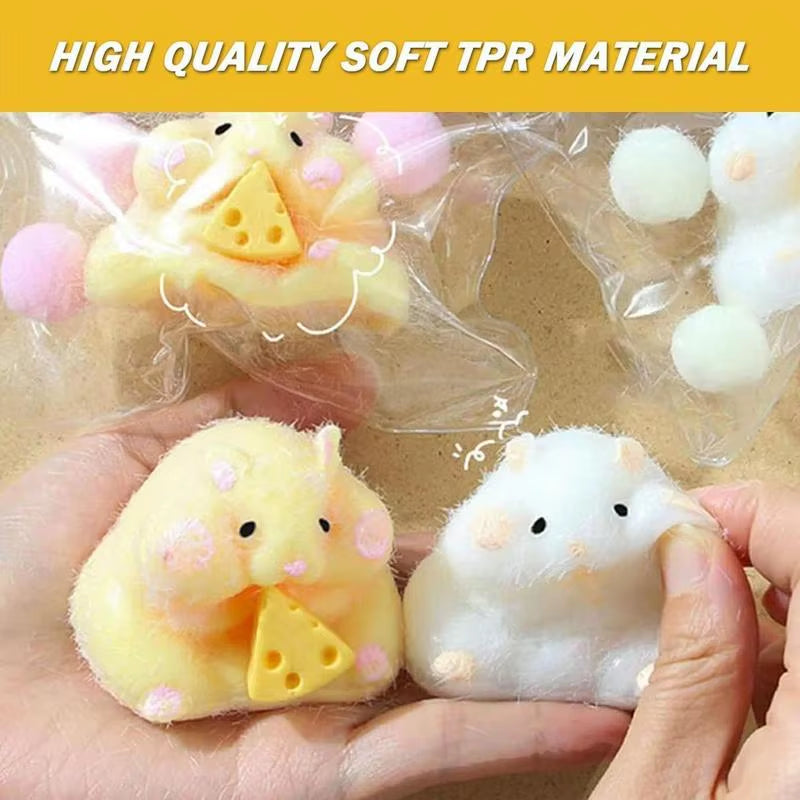 Hamster Squeeze Toy Hand Relax Toy with Cheese Cute Hamster Toy Hamster Pinch Toy Squishy Toy Sensory Toy for Kids and Adults