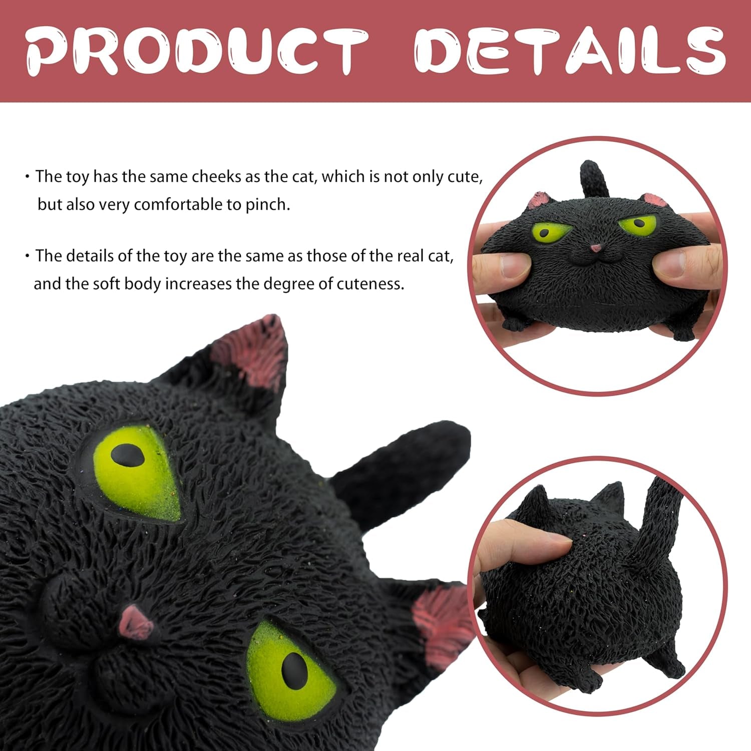 Squishy Fidget Sensory Stress Cat-Shaped Toys for Children Adults Teens Kids, Decompression Squeeze Relief Calming Toys for Kids and Adults,Anxiety Relief (Black)